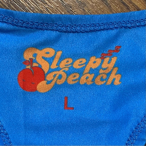 Sleepy Peach Blue Snail Print Sports Bra Sz L Workout Whimsical Playful Quirky - Picture 3 of 4